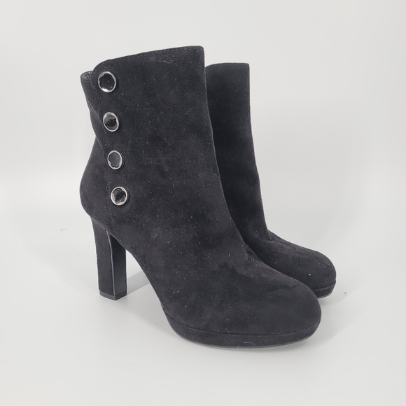 Impo Olivianna Black Suede High Heel Booties Size 6.5 - Picture 1 of 12